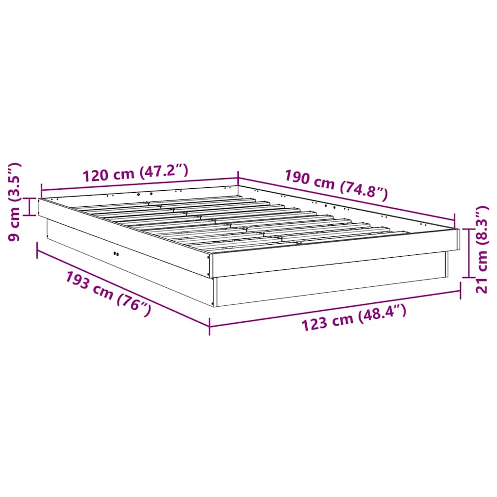 Bed Frame without Mattress 120x190 cm Small Double Solid Wood Oak