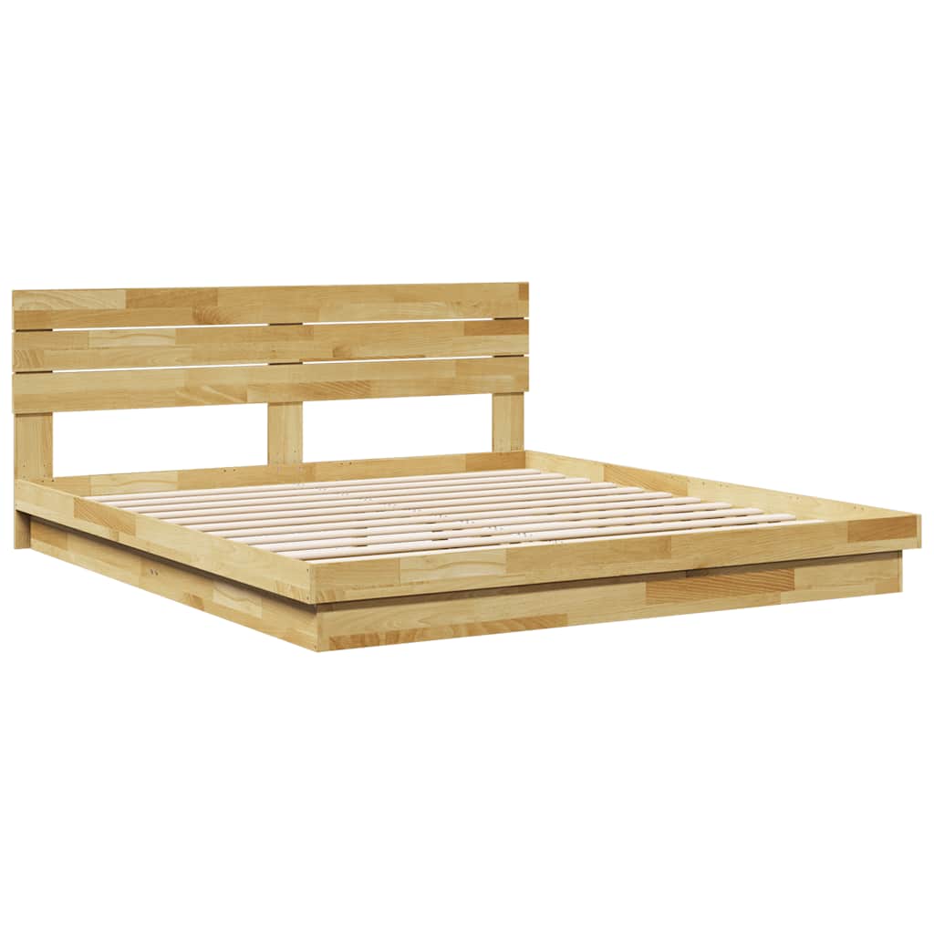 Bed Frame with Headboard without Mattress 200x200 cm Solid Wood Oak