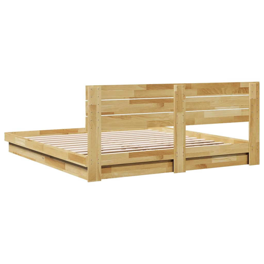 Bed Frame with Headboard without Mattress 200x200 cm Solid Wood Oak