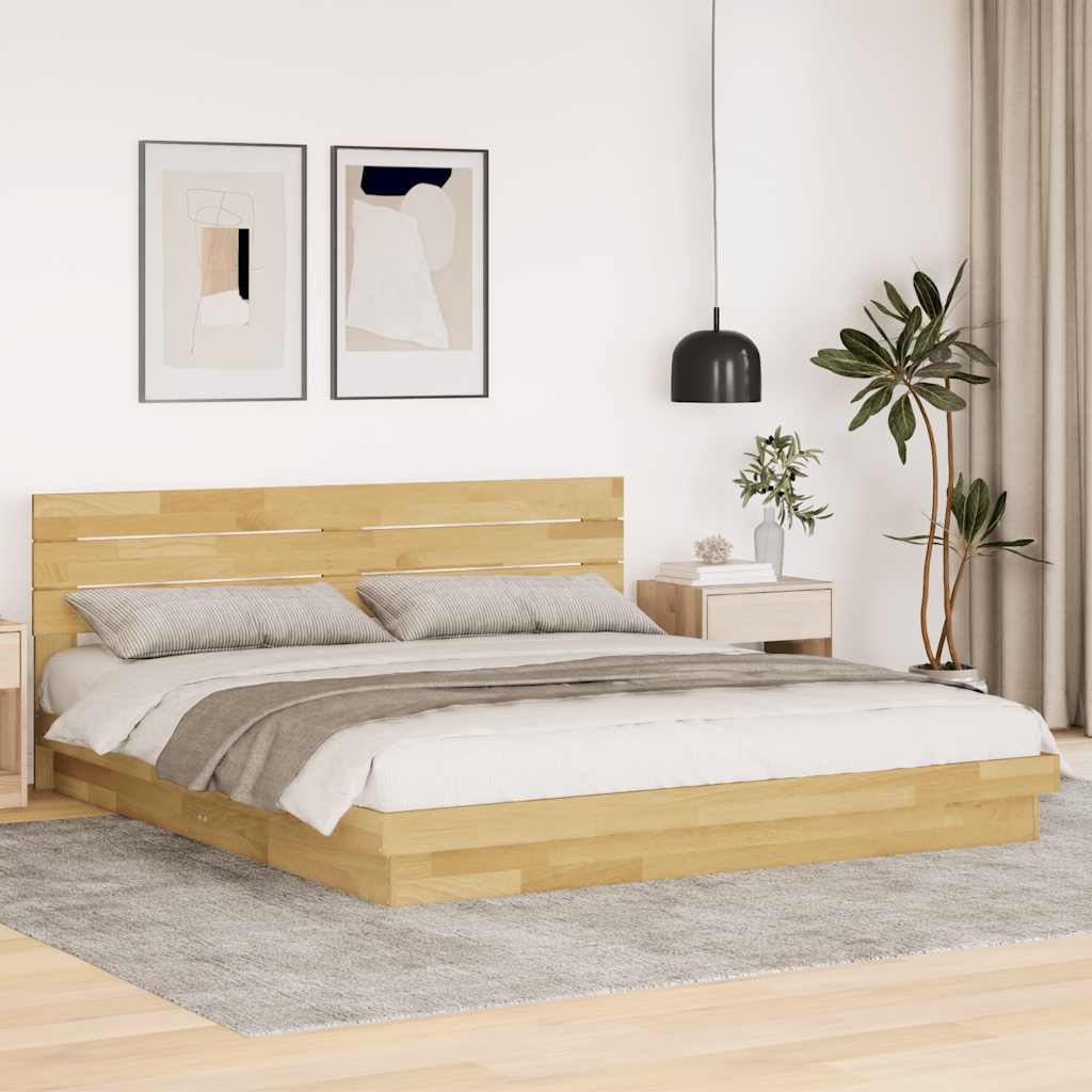 Bed Frame with Headboard without Mattress 200x200 cm Solid Wood Oak