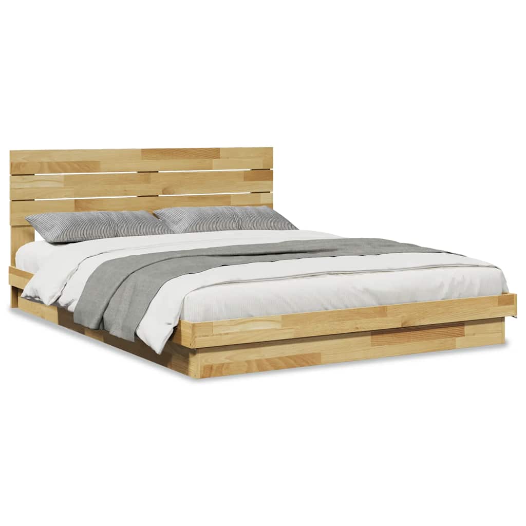 Bed Frame with Headboard without Mattress 150x200 cm King Size Solid Wood Oak