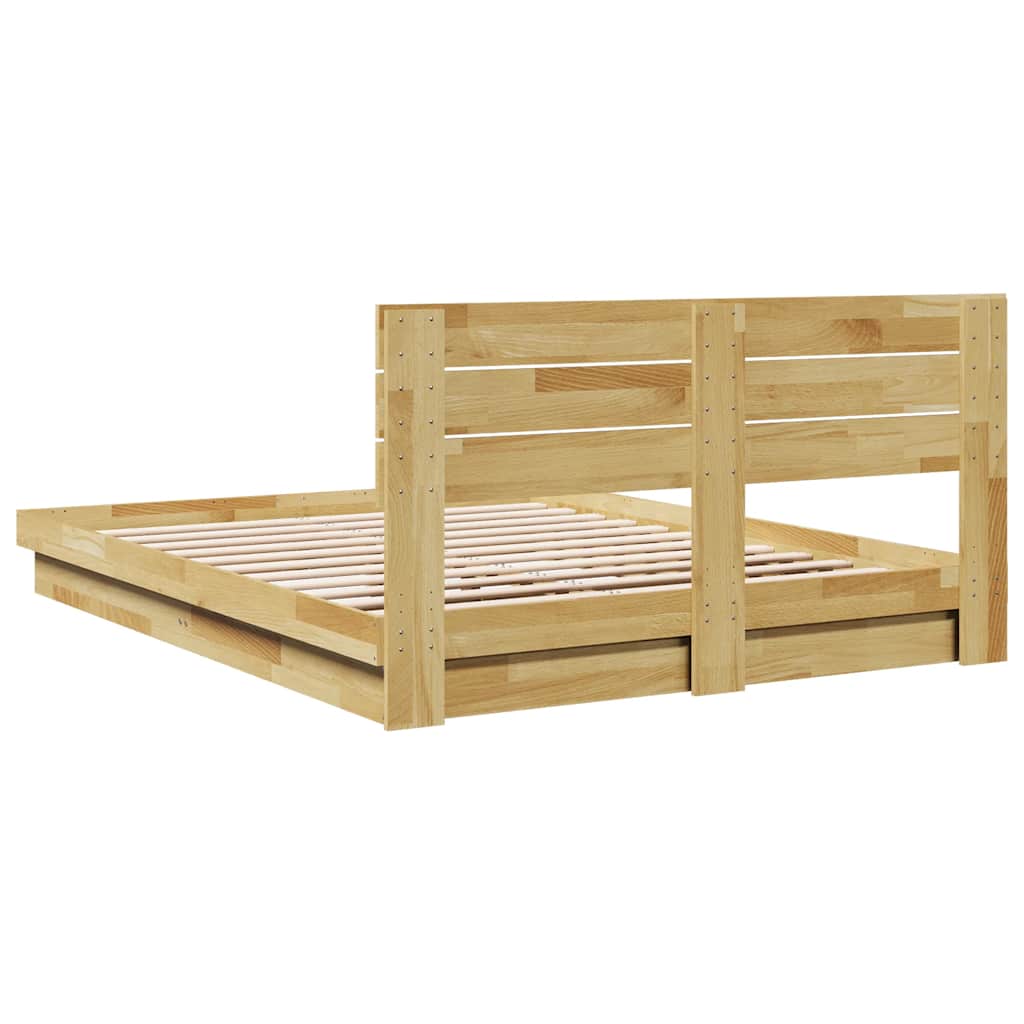 Bed Frame with Headboard without Mattress 150x200 cm King Size Solid Wood Oak