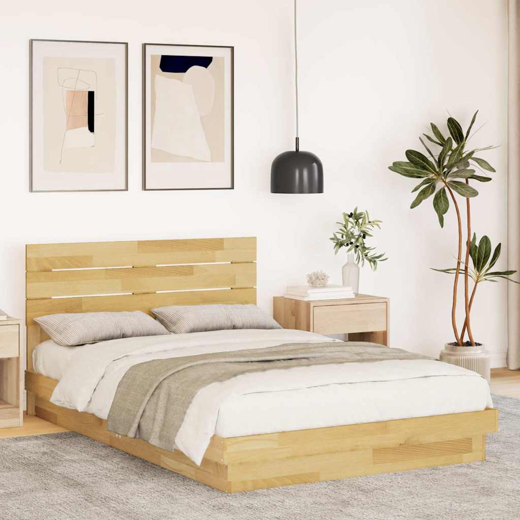Bed Frame with Headboard without Mattress 120x200 cm Solid Wood Oak