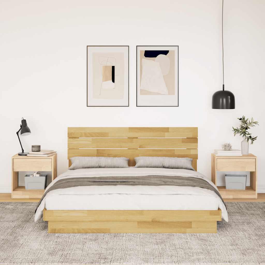 Bed Frame with Headboard without Mattress 135x190 cm Double Solid Wood Oak