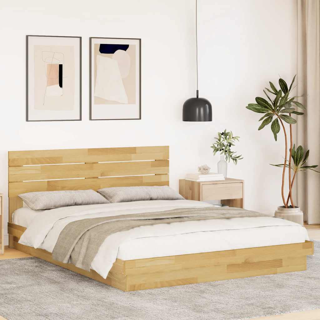 Bed Frame with Headboard without Mattress 135x190 cm Double Solid Wood Oak