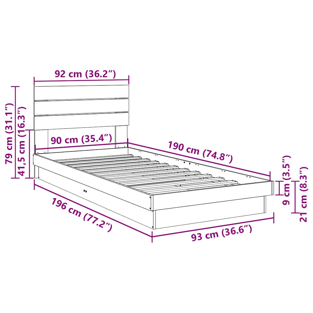 Bed Frame with Headboard without Mattress 90x190 cm Single Solid Wood Oak