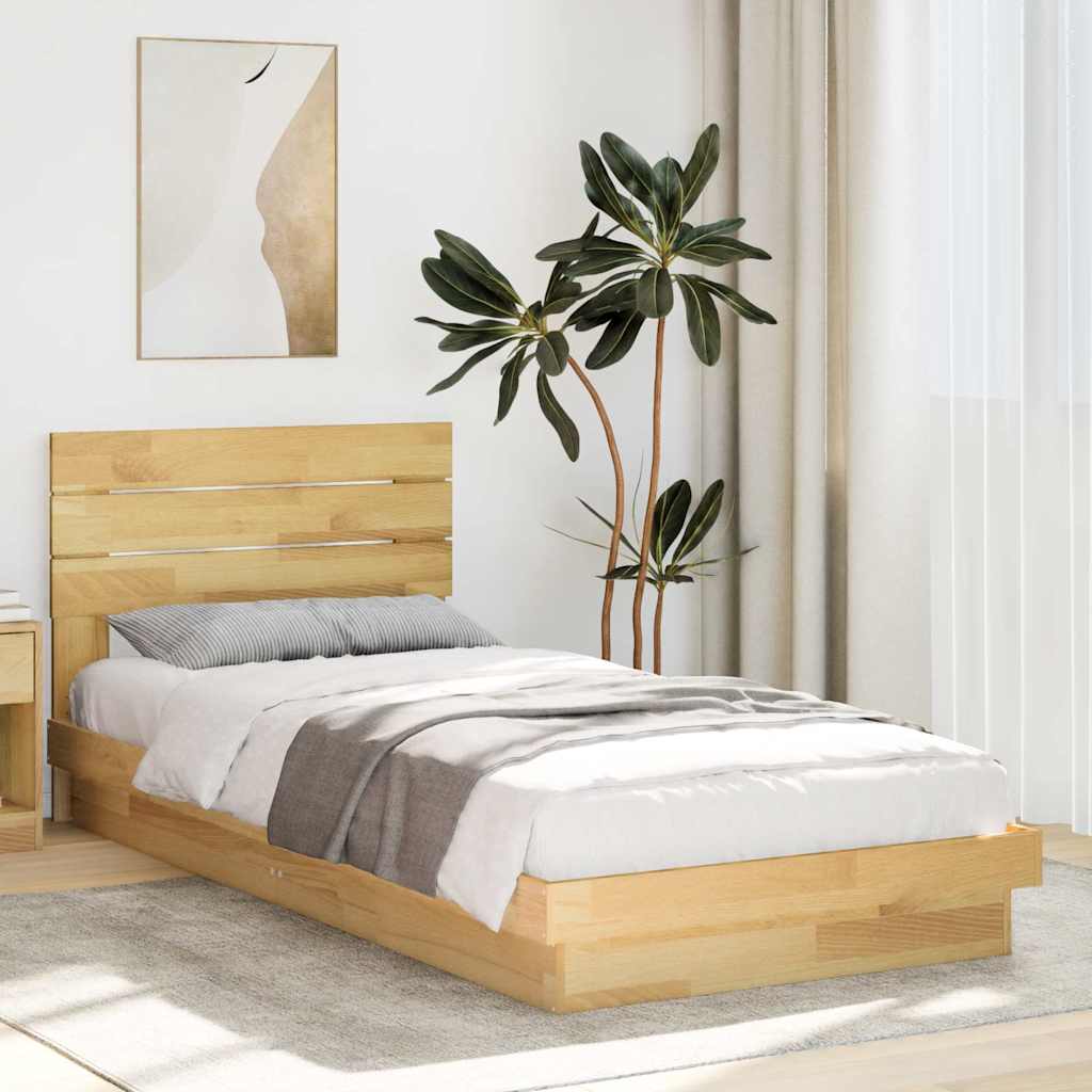 Bed Frame with Headboard without Mattress 75x190 cm Small Single Solid Wood Oak