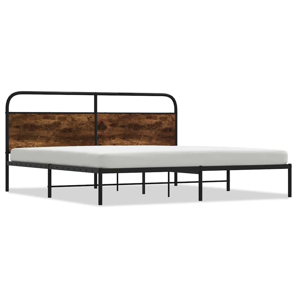 Metal Bed Frame without Mattress Smoked Oak 183x213 cm