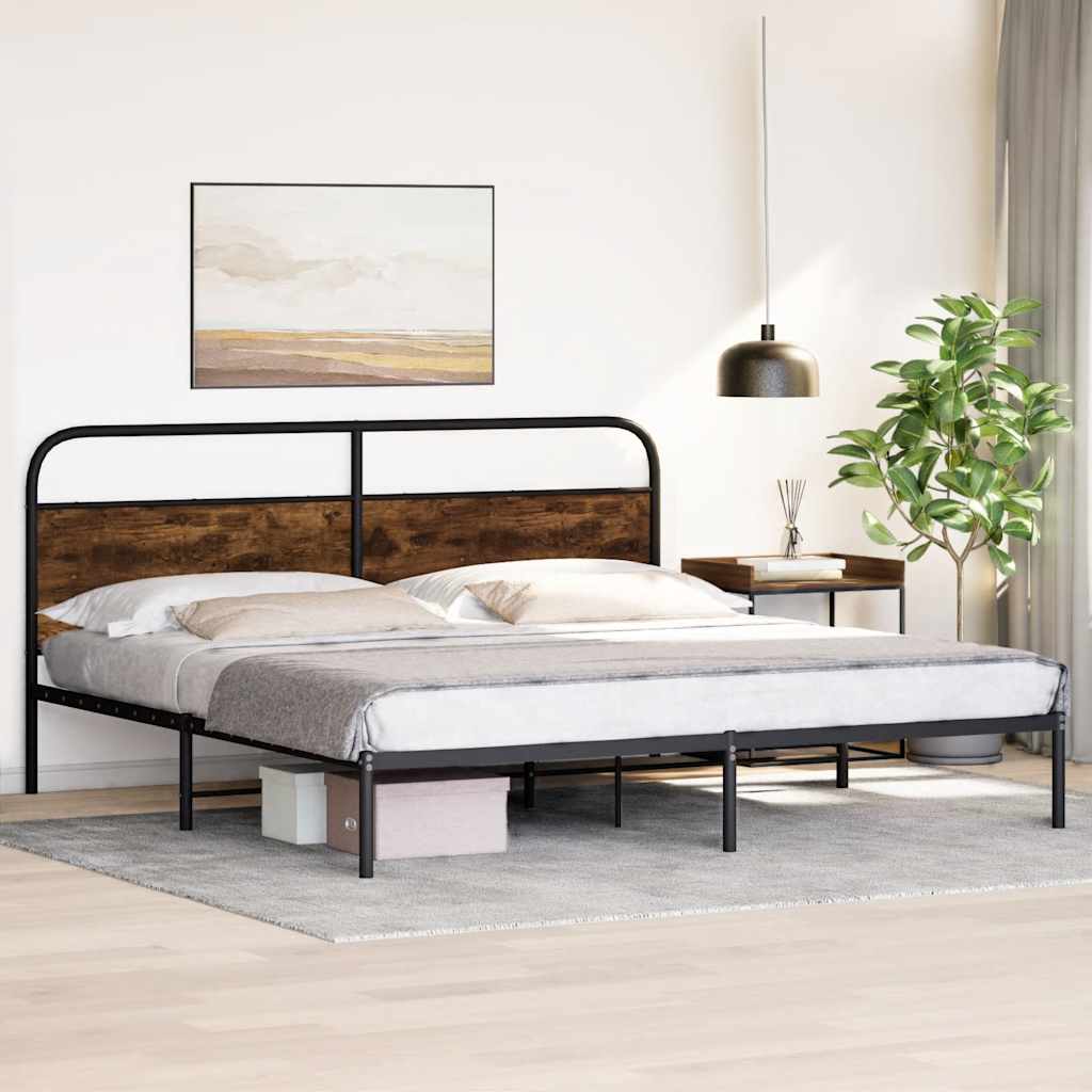 Metal Bed Frame without Mattress Smoked Oak 183x213 cm