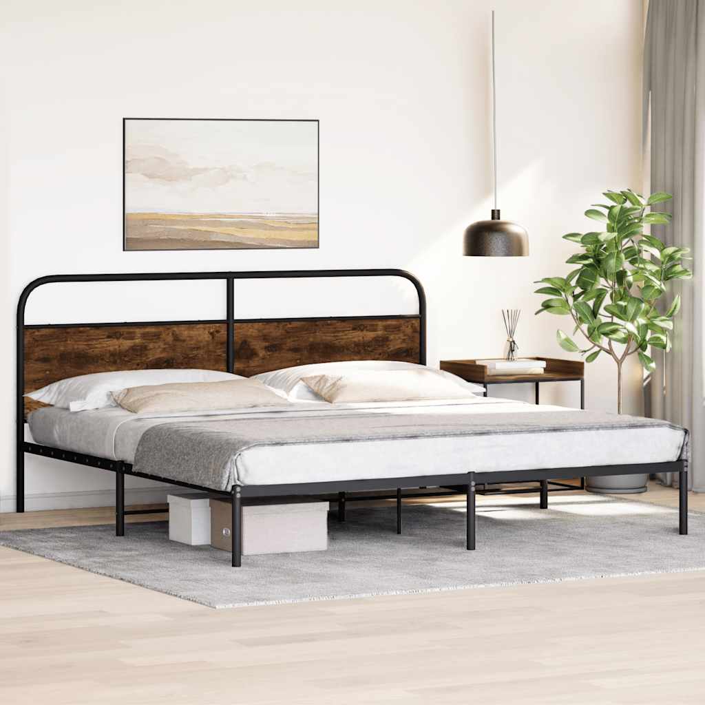 Metal Bed Frame without Mattress Smoked Oak 193x203 cm