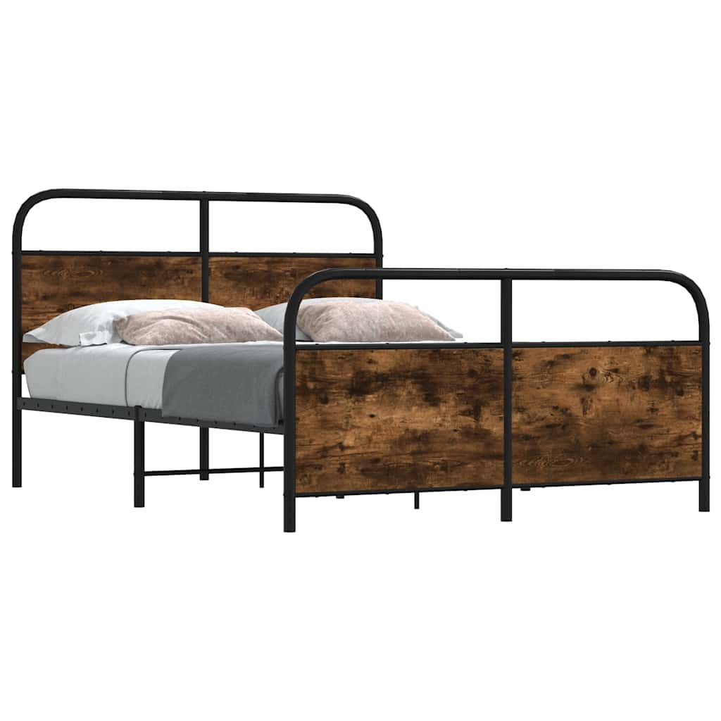 Metal Bed Frame without Mattress Smoked Oak 137x190 cm