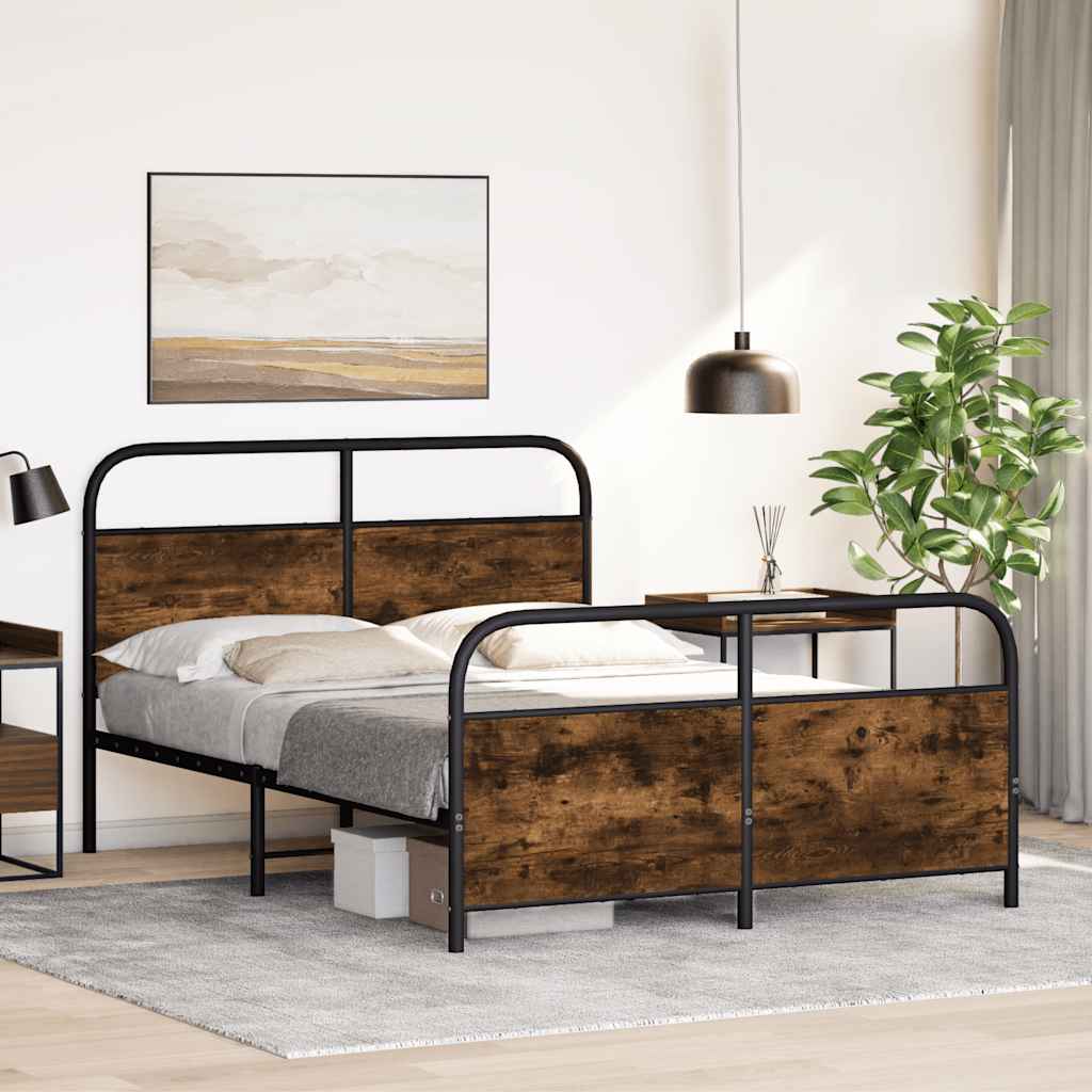 Metal Bed Frame without Mattress Smoked Oak 140x190 cm