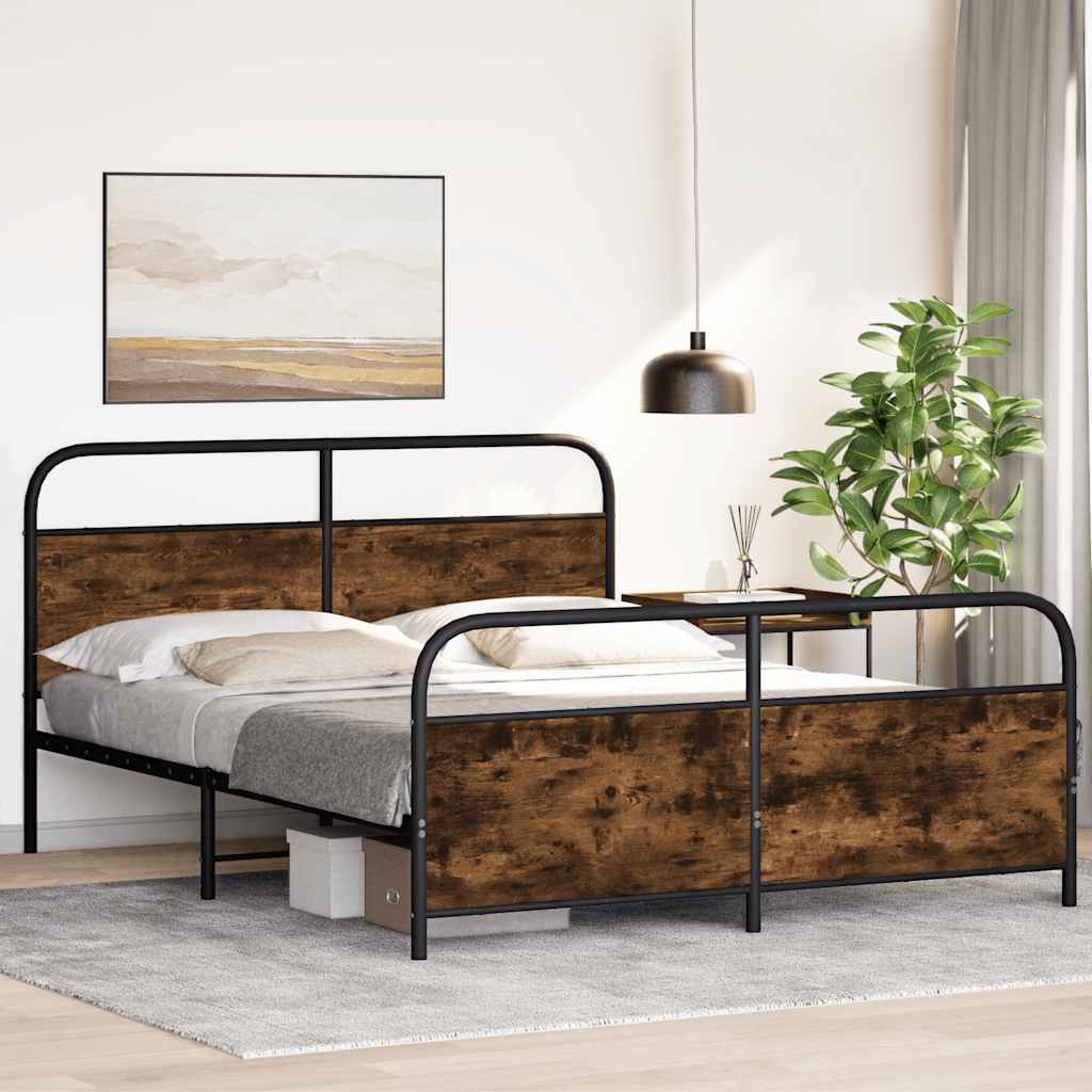 Metal Bed Frame without Mattress Smoked Oak 150x200 cm King Size