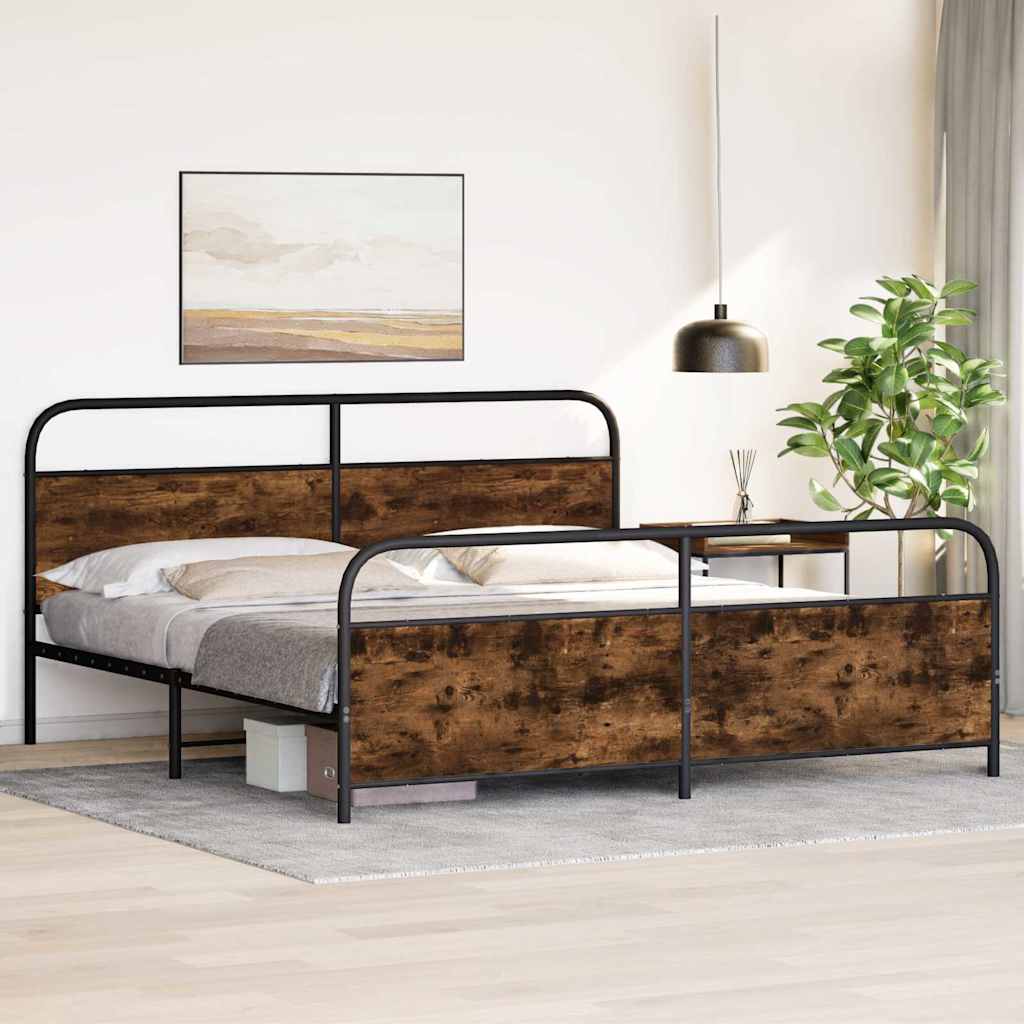 Metal Bed Frame without Mattress Smoked Oak 183x213 cm