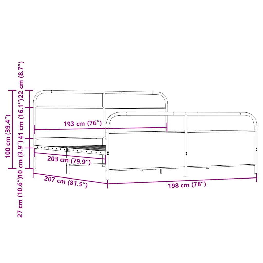 Metal Bed Frame without Mattress Smoked Oak 193x203 cm