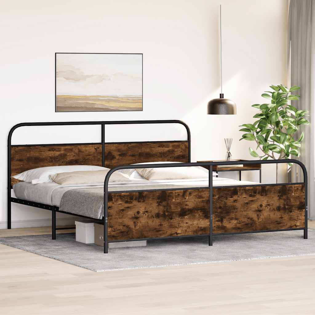 Metal Bed Frame without Mattress Smoked Oak 200x200 cm