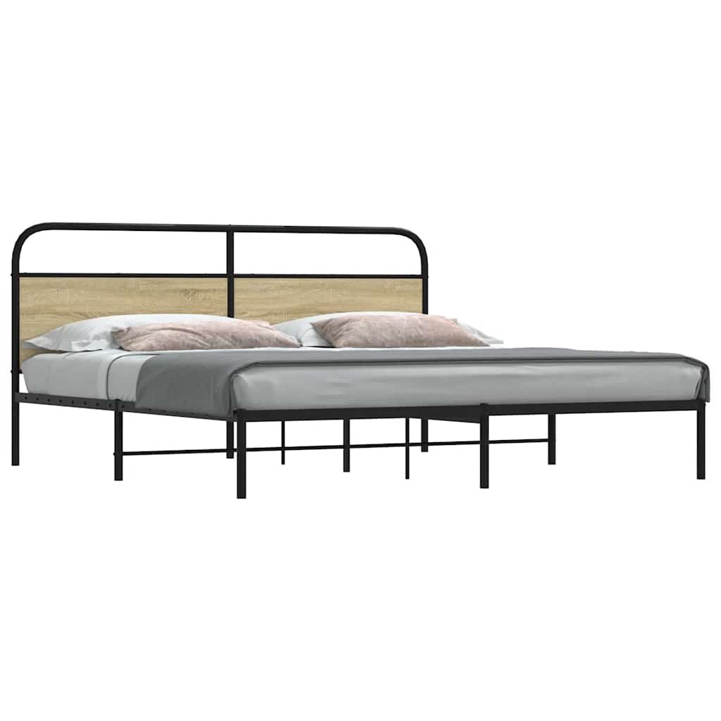 Metal Bed Frame without Mattress Sonoma Oak 180x200 cm Super King
