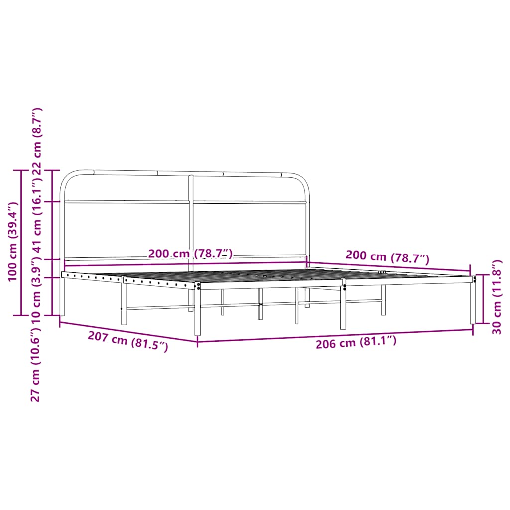 Metal Bed Frame without Mattress Sonoma Oak 200x200 cm