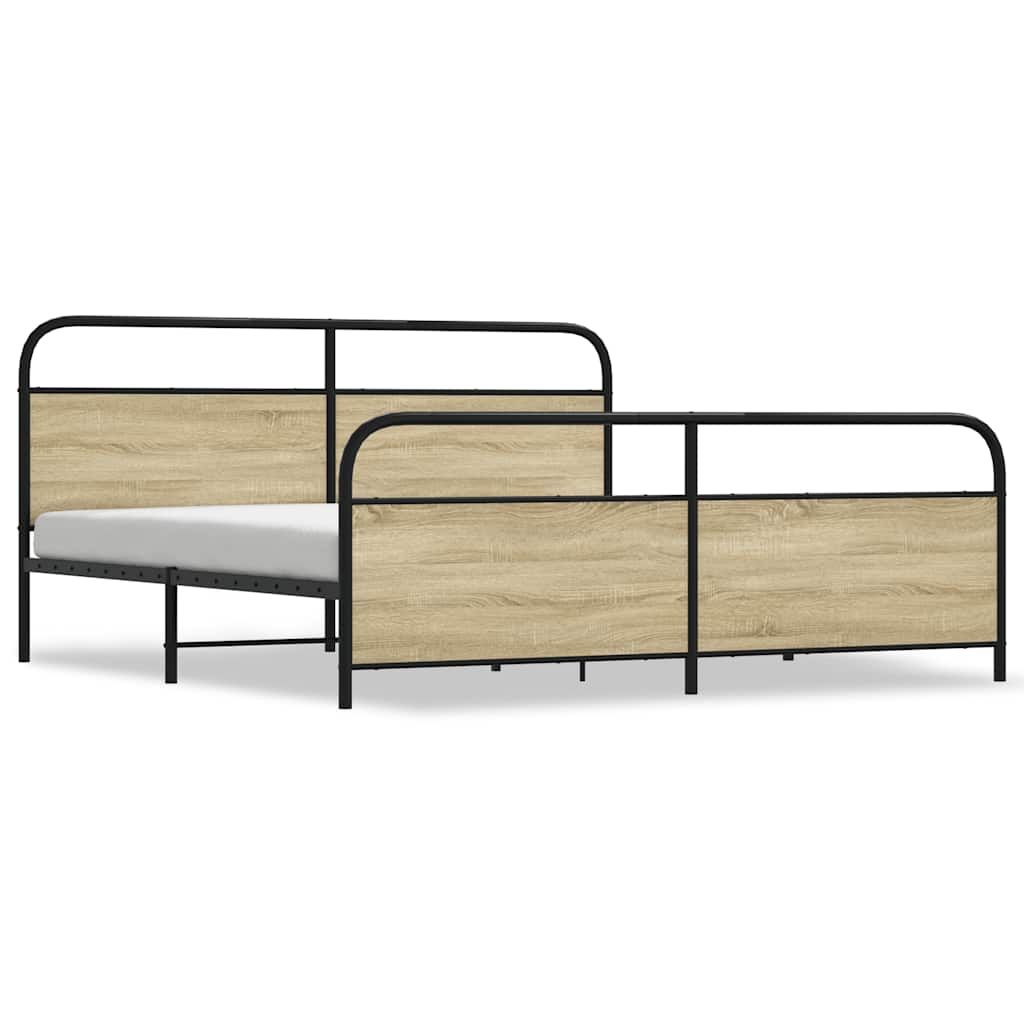 Metal Bed Frame without Mattress Sonoma Oak 180x200 cm Super King