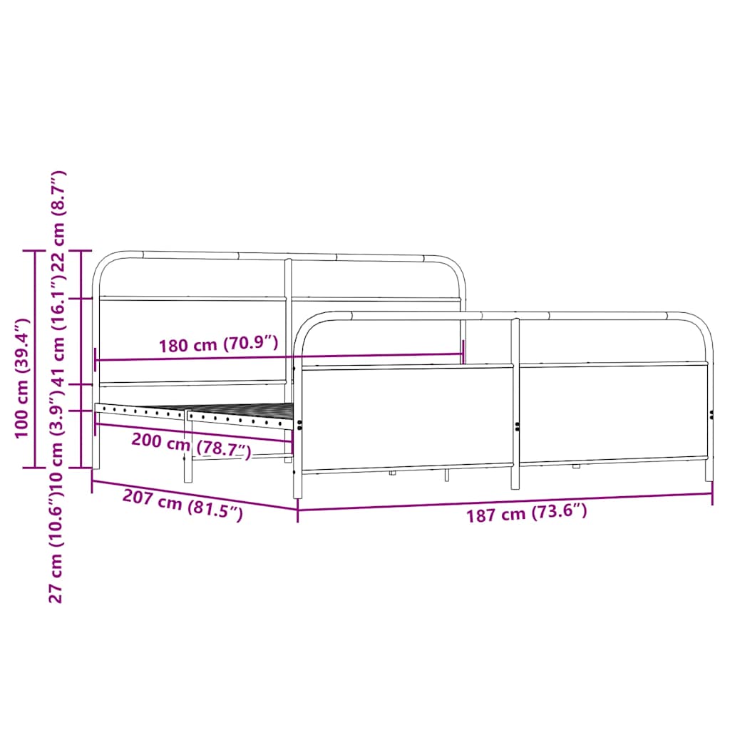 Metal Bed Frame without Mattress Sonoma Oak 180x200 cm Super King