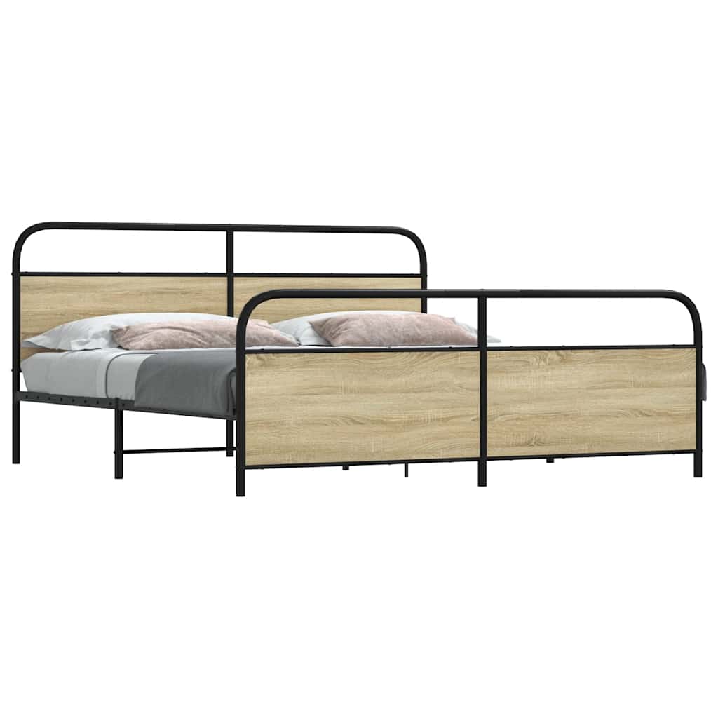 Metal Bed Frame without Mattress Sonoma Oak 180x200 cm Super King