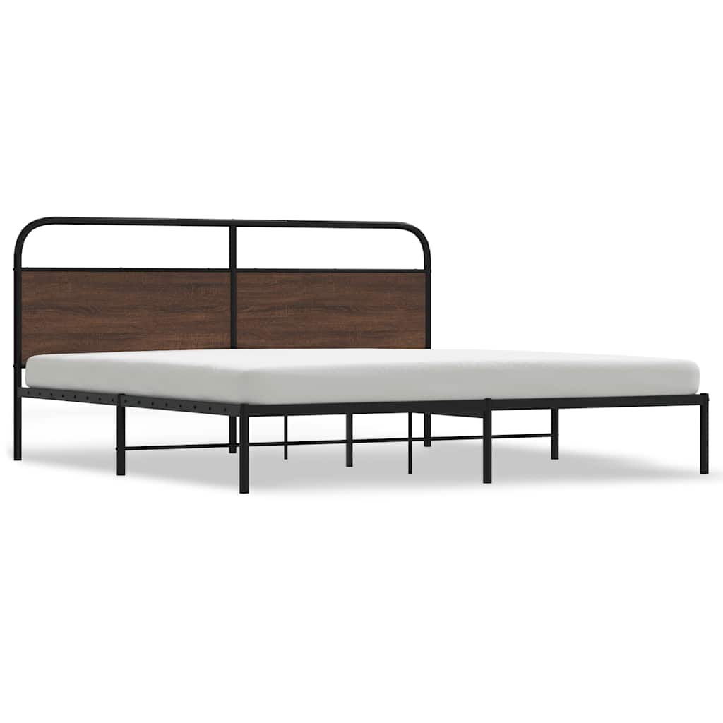 Metal Bed Frame without Mattress Brown Oak 180x200 cm Super King