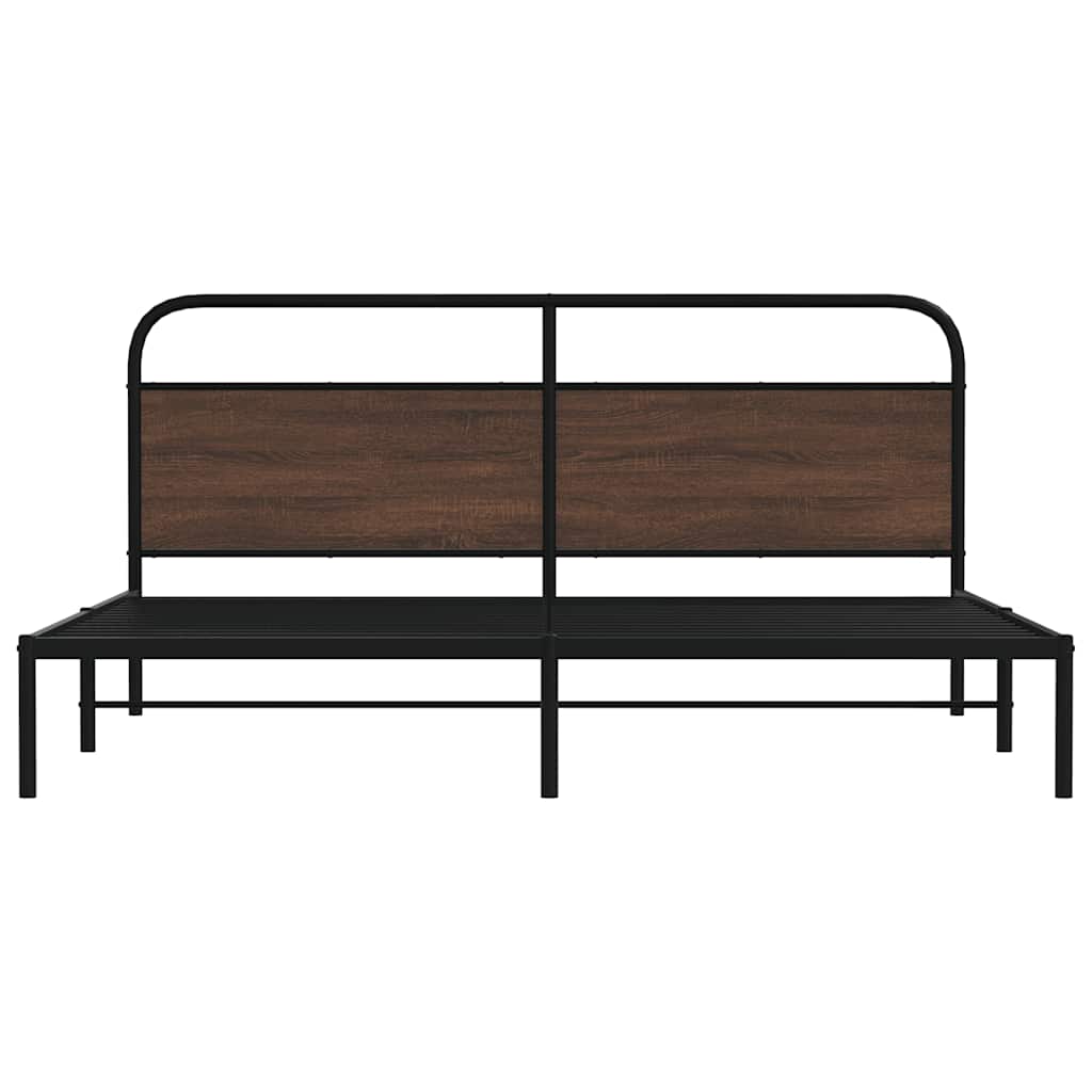 Metal Bed Frame without Mattress Brown Oak 180x200 cm Super King