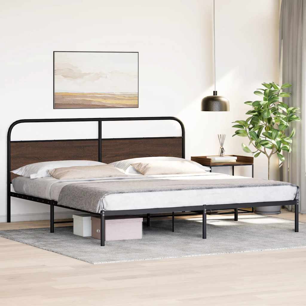 Metal Bed Frame without Mattress Brown Oak 193x203 cm