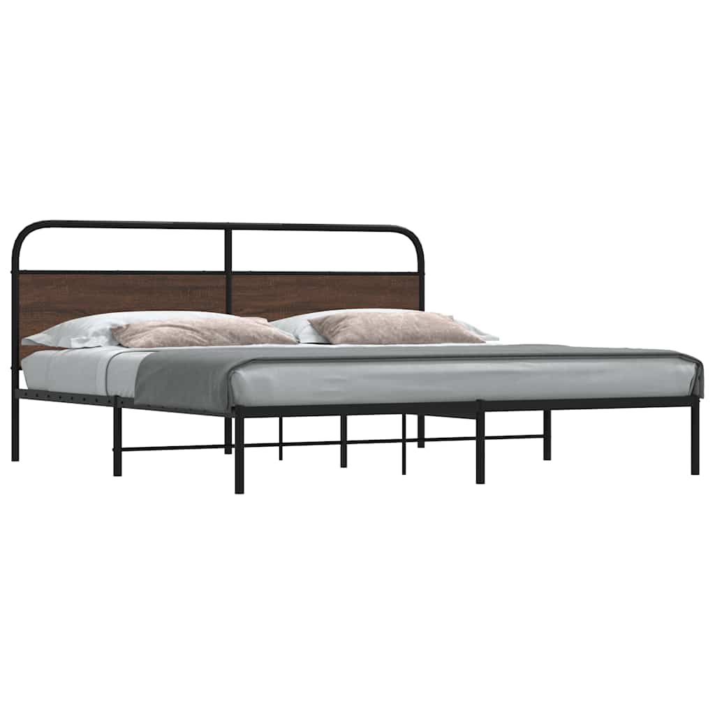 Metal Bed Frame without Mattress Brown Oak 193x203 cm