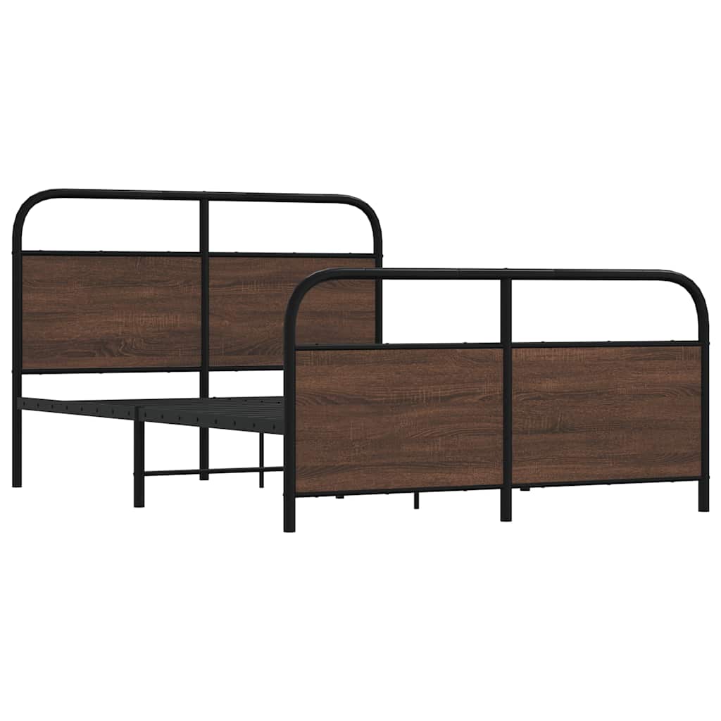 Metal Bed Frame without Mattress Brown Oak 137x190 cm