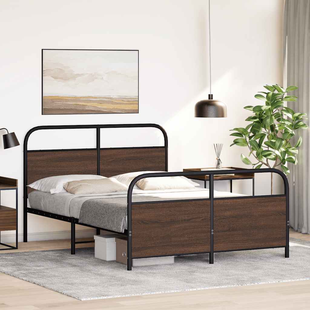 Metal Bed Frame without Mattress Brown Oak 140x190 cm
