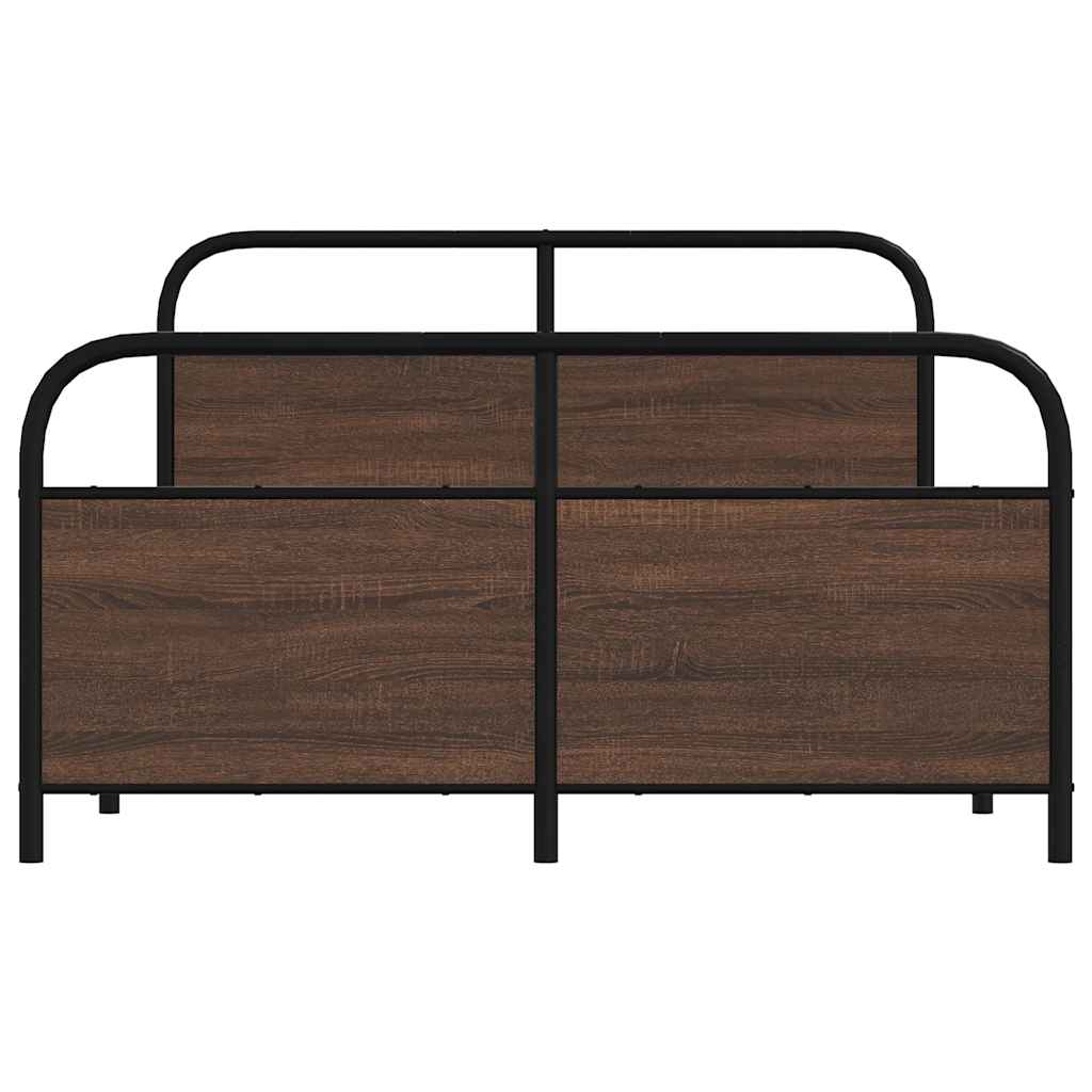 Metal Bed Frame without Mattress Brown Oak 140x190 cm