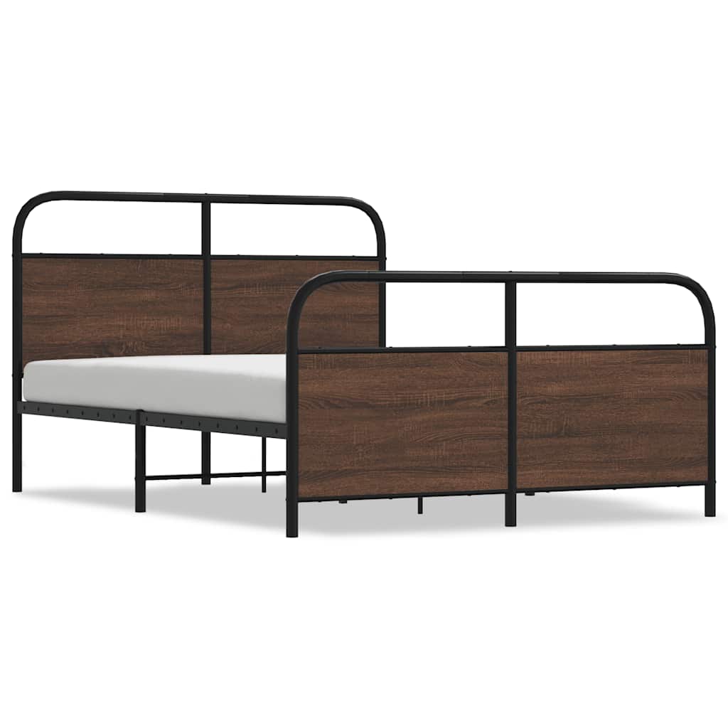 Metal Bed Frame without Mattress Brown Oak 140x200 cm