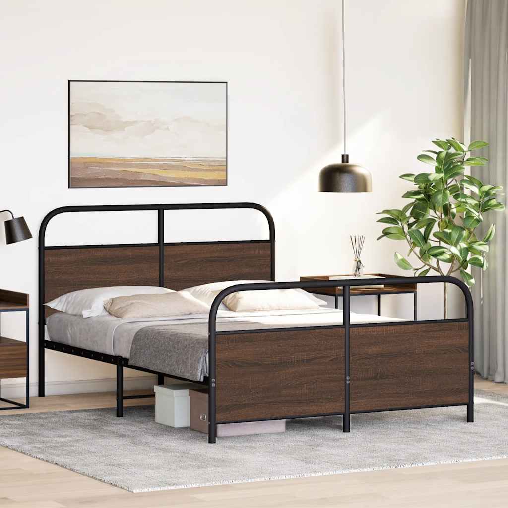 Metal Bed Frame without Mattress Brown Oak 140x200 cm