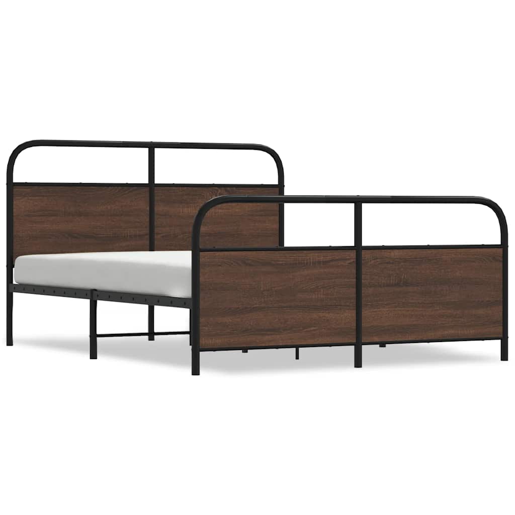 Metal Bed Frame without Mattress Brown Oak 150x200 cm King Size