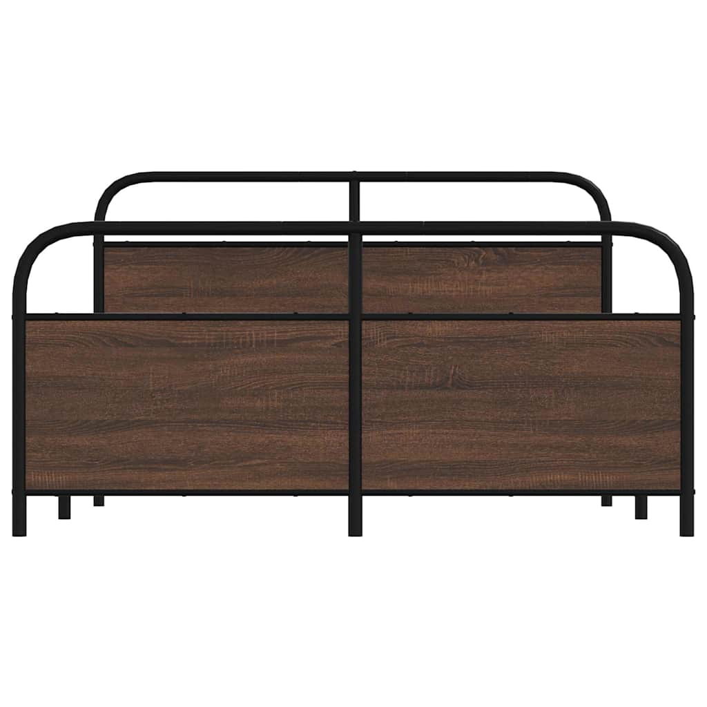 Metal Bed Frame without Mattress Brown Oak 150x200 cm King Size