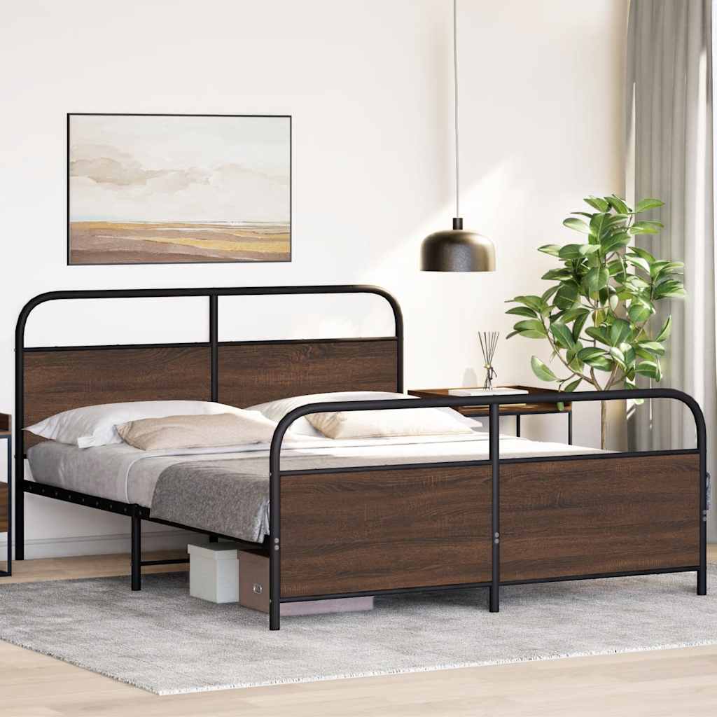 Metal Bed Frame without Mattress Brown Oak 160x200 cm