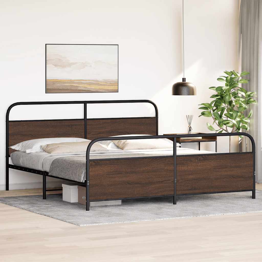Metal Bed Frame without Mattress Brown Oak 180x200 cm Super King