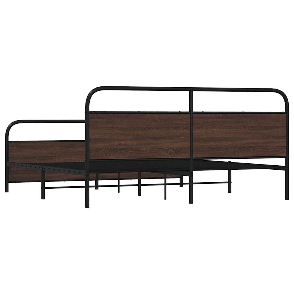 Metal Bed Frame without Mattress Brown Oak 180x200 cm Super King