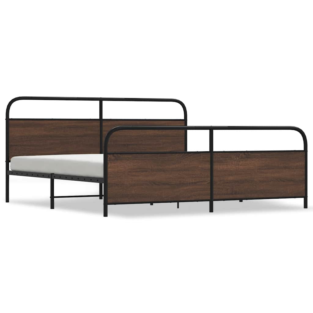 Metal Bed Frame without Mattress Brown Oak 193x203 cm