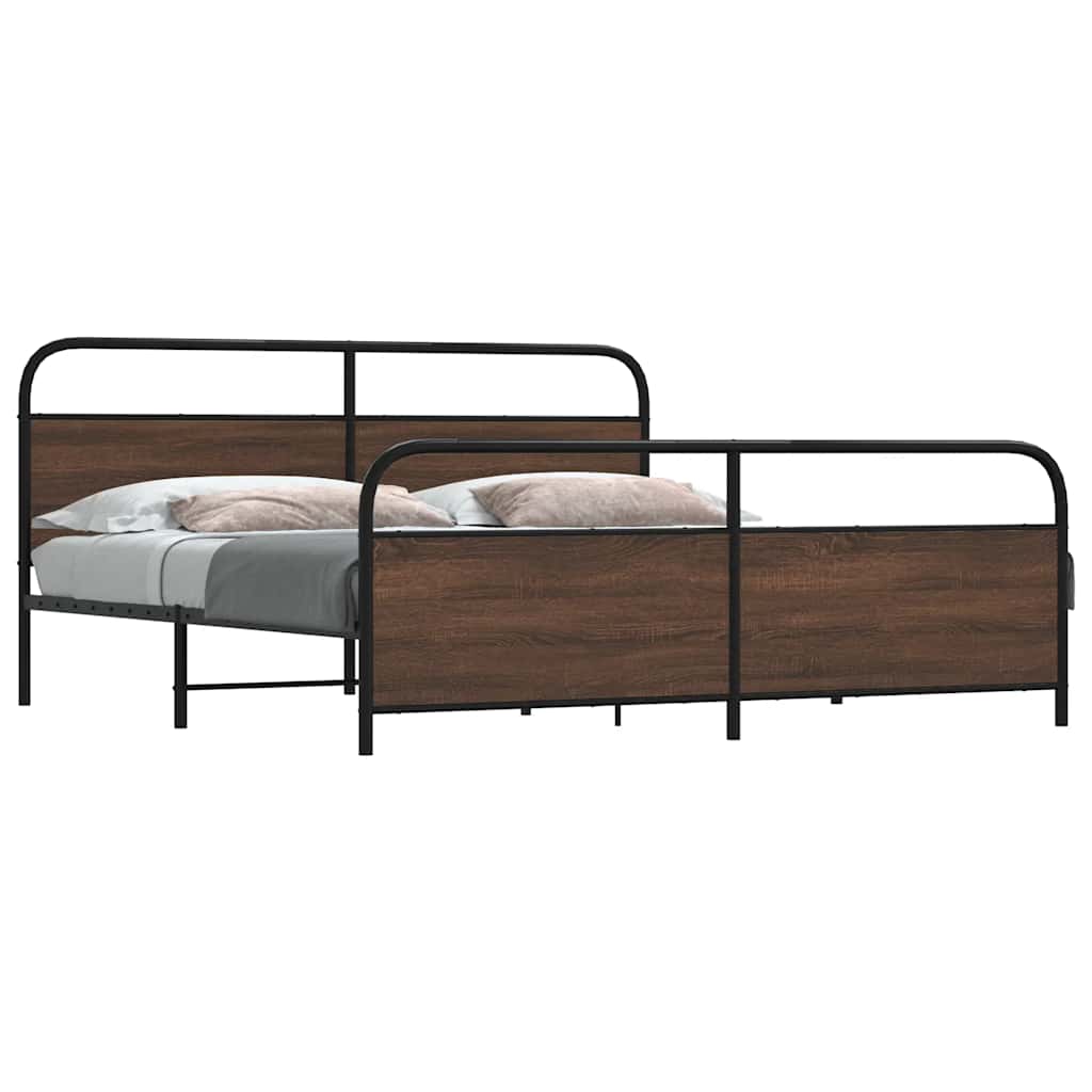 Metal Bed Frame without Mattress Brown Oak 200x200 cm