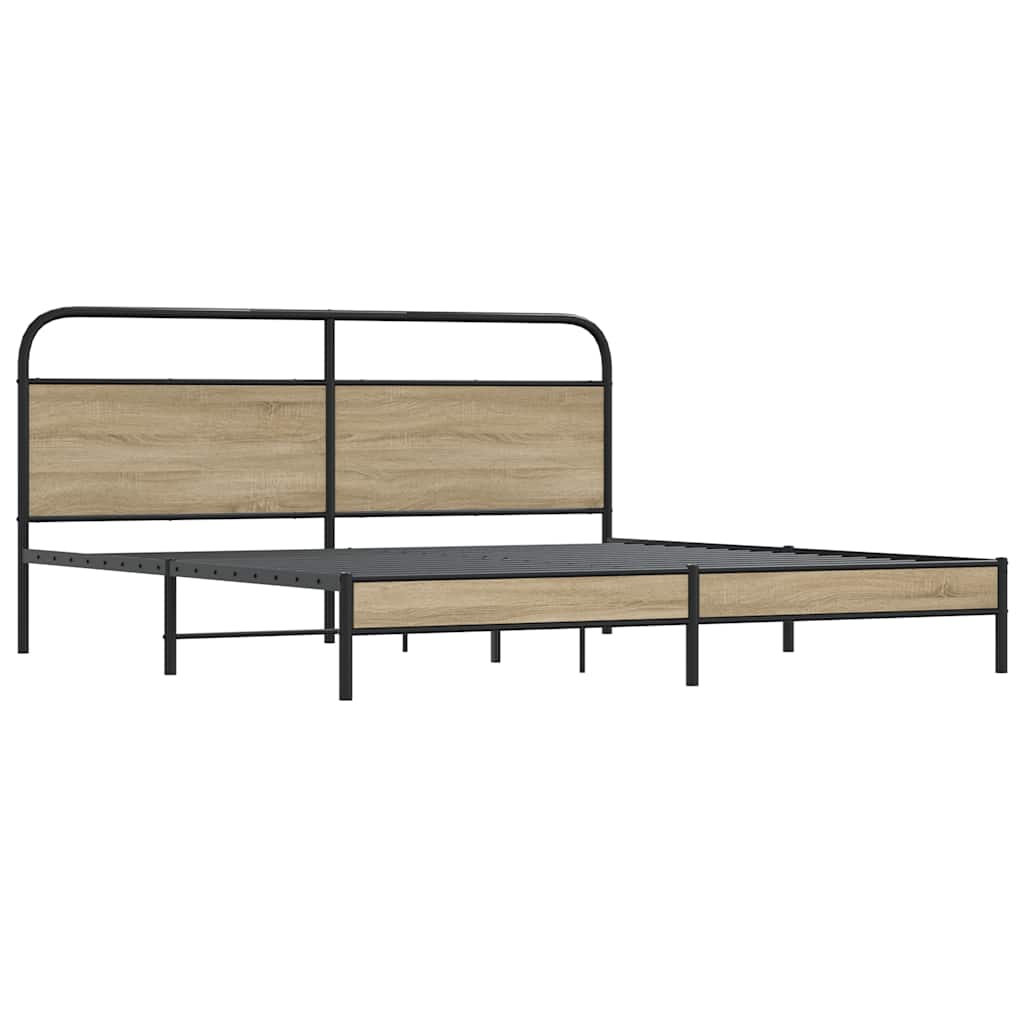 Metal Bed Frame without Mattress Smoked Oak 180x200 cm Super King