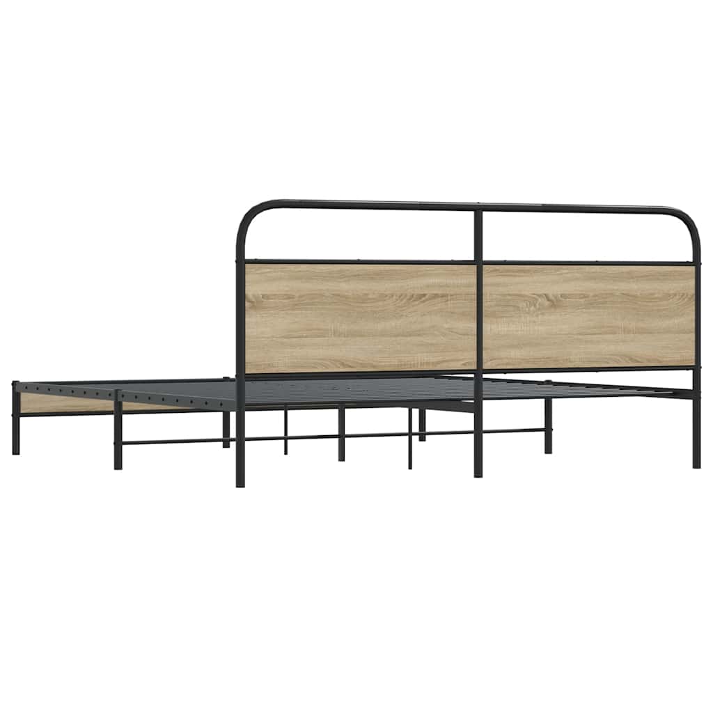 Metal Bed Frame without Mattress Smoked Oak 180x200 cm Super King