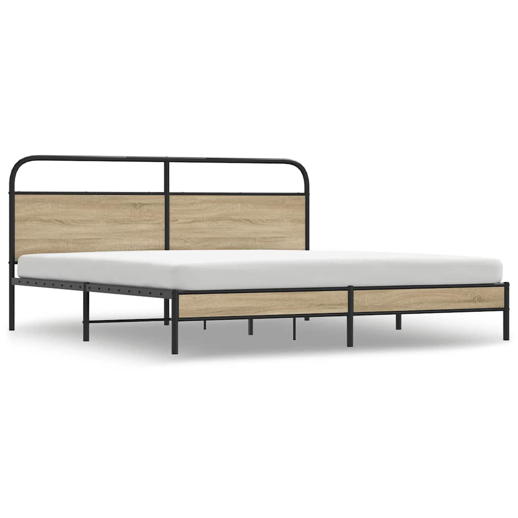 Metal Bed Frame without Mattress Smoked Oak 183x213 cm