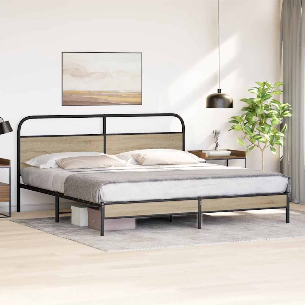 Metal Bed Frame without Mattress Smoked Oak 183x213 cm