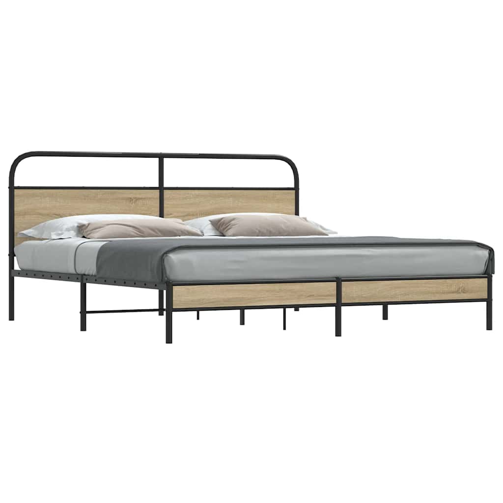Metal Bed Frame without Mattress Smoked Oak 183x213 cm