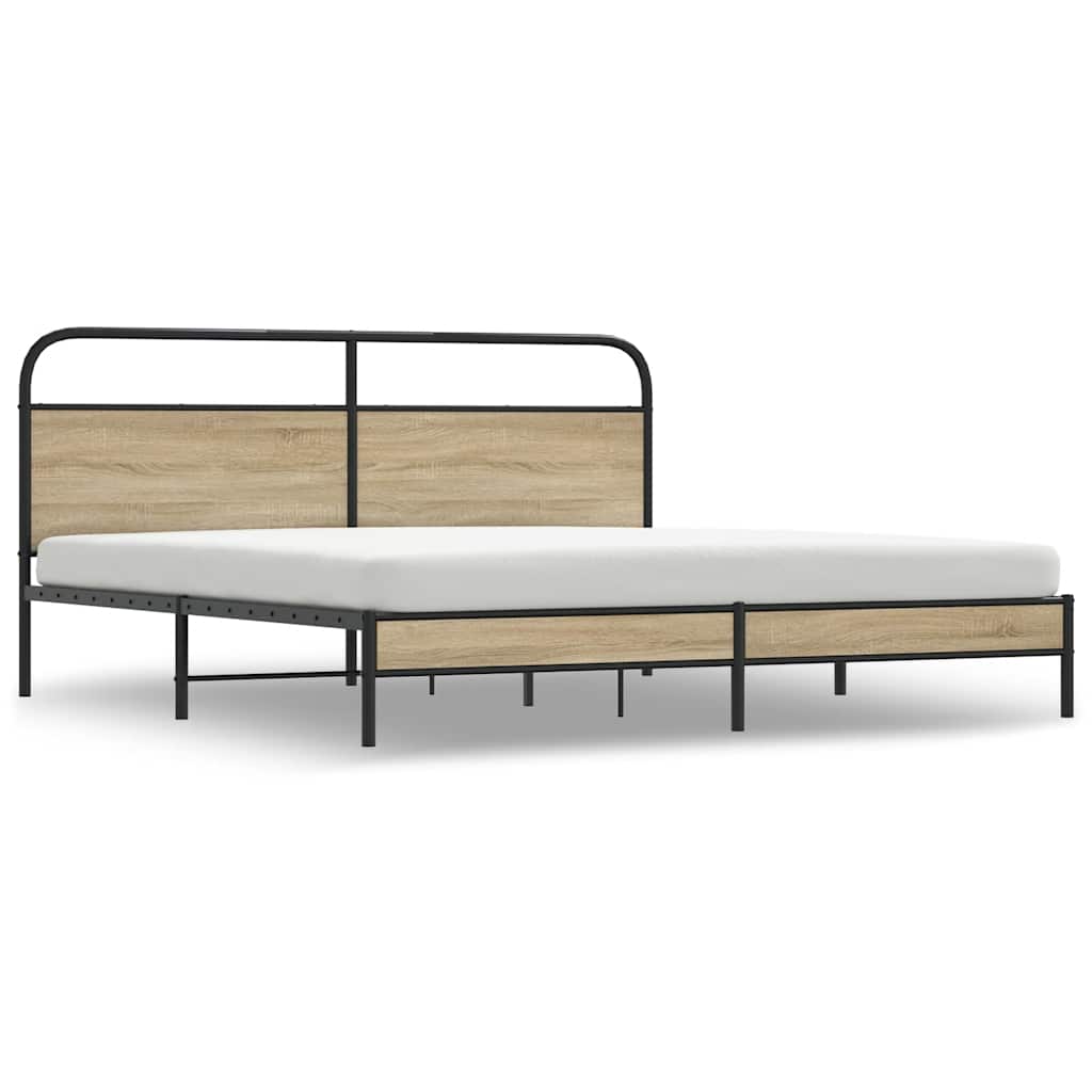 Metal Bed Frame without Mattress Smoked Oak 193x203 cm