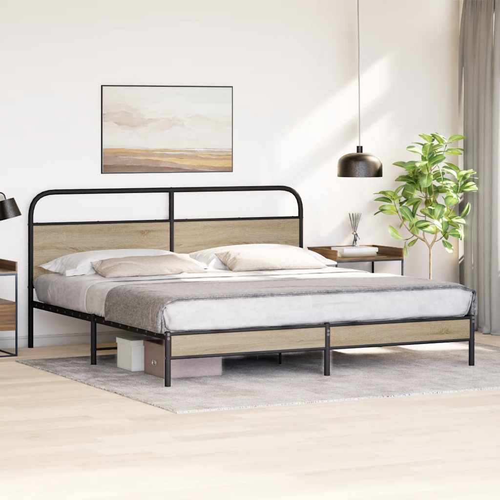 Metal Bed Frame without Mattress Smoked Oak 193x203 cm