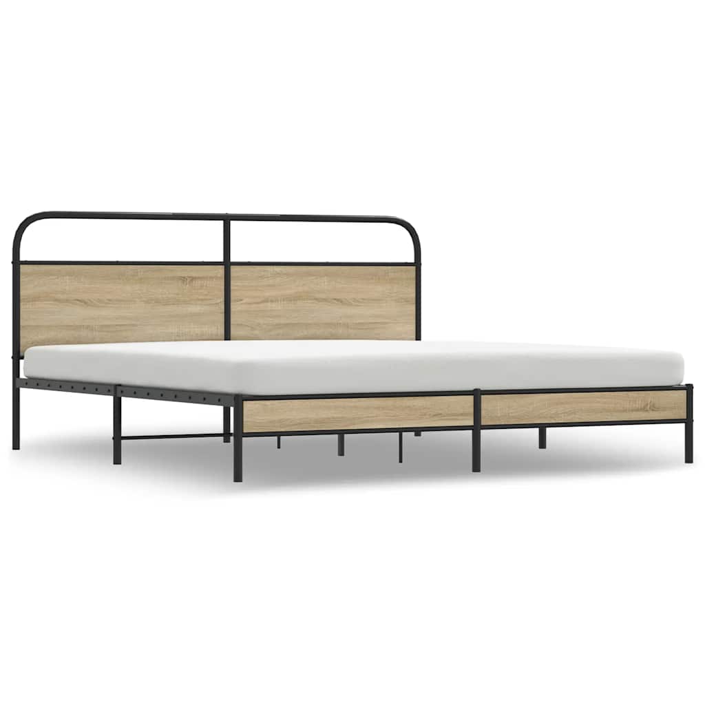 Metal Bed Frame without Mattress Smoked Oak 200x200 cm