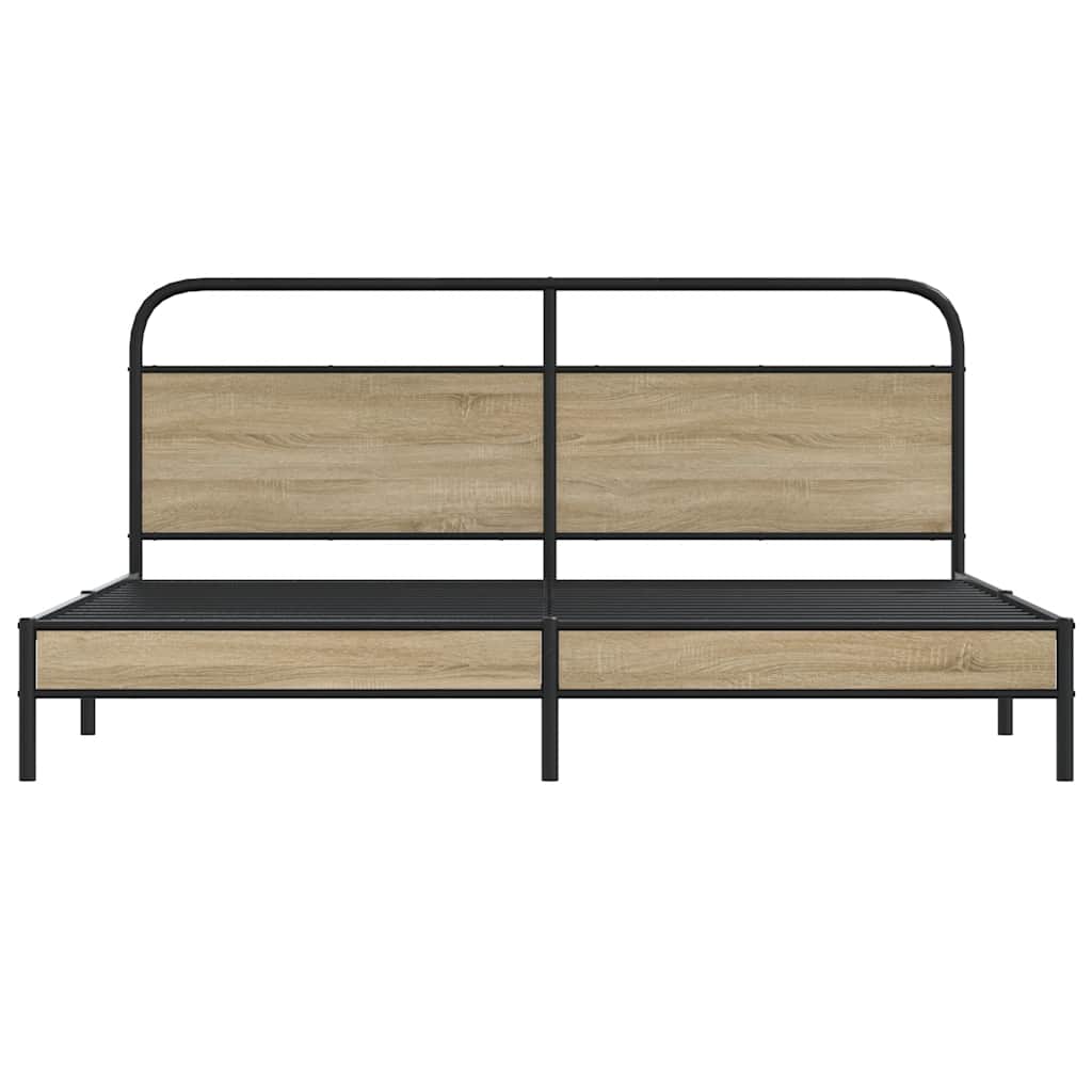 Metal Bed Frame without Mattress Smoked Oak 200x200 cm